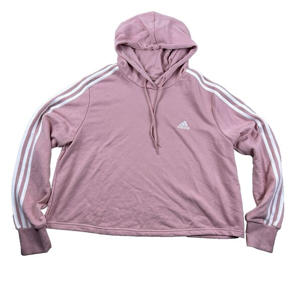 Adidas Womens Hoodie Pink Pullover 3-Stripes Logo‎ 1X Relaxed Fit Athletic New - Picture 10 of 10